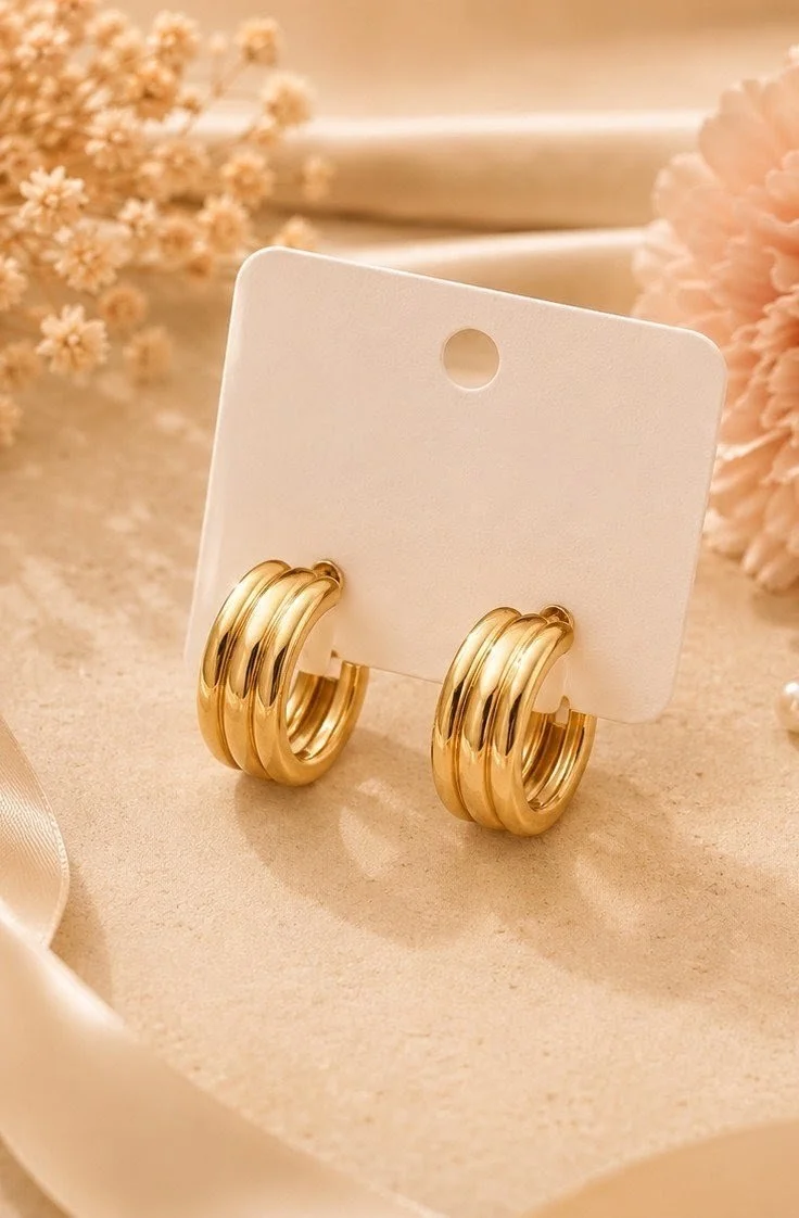 Gold Chunky Ribbed C-Hooped Earrings